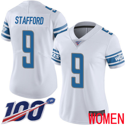Detroit Lions Limited White Women Matthew Stafford Road Jersey NFL Football #9 100th Season Vapor Untouchable